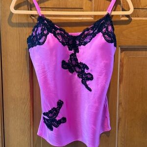 Cache Pink and Black Silk Lace Camisole